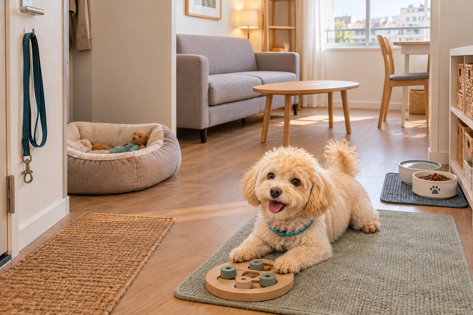 A home showing the three specified spaces: rest. play and food