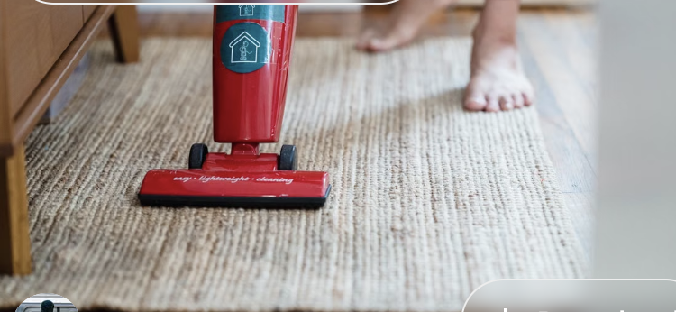 A red vacuum cleaner in small apartment