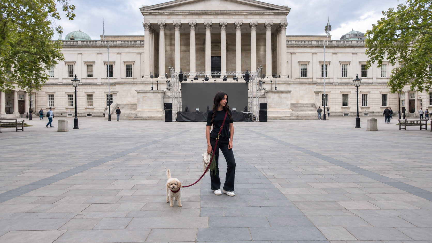 A girl with a Hands-Free Dog Lead in London